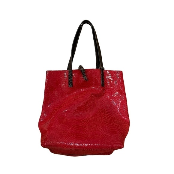 Authentic Marni Red Snakeskin Leather Tote with Zippered Pouch - Picture 3 of 15